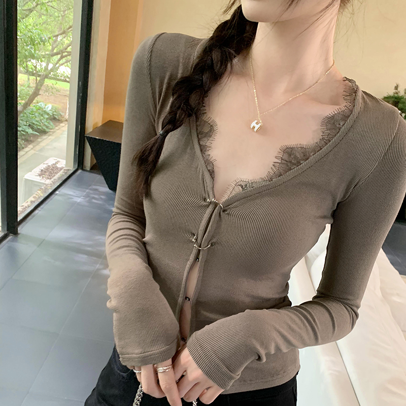 V-neck spring tops knitted cardigan for women