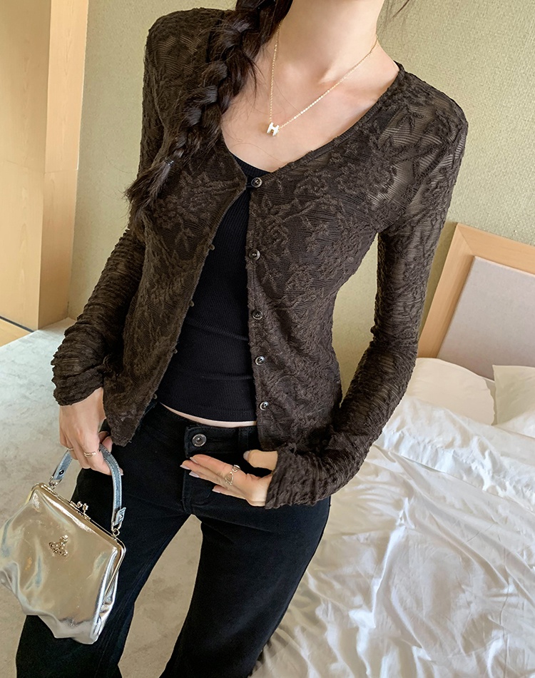 Lace baotou cardigan long sleeve T-shirt for women