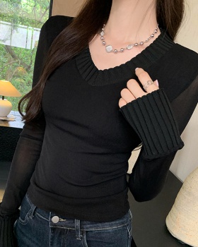 Thin black bottoming shirt gauze niche T-shirt for women