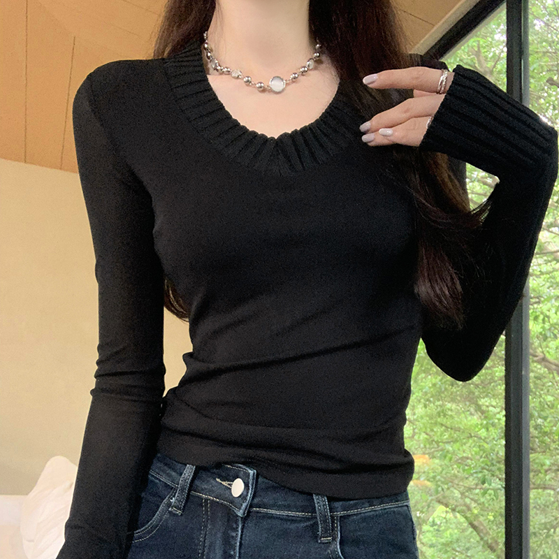 Thin black bottoming shirt gauze niche T-shirt for women