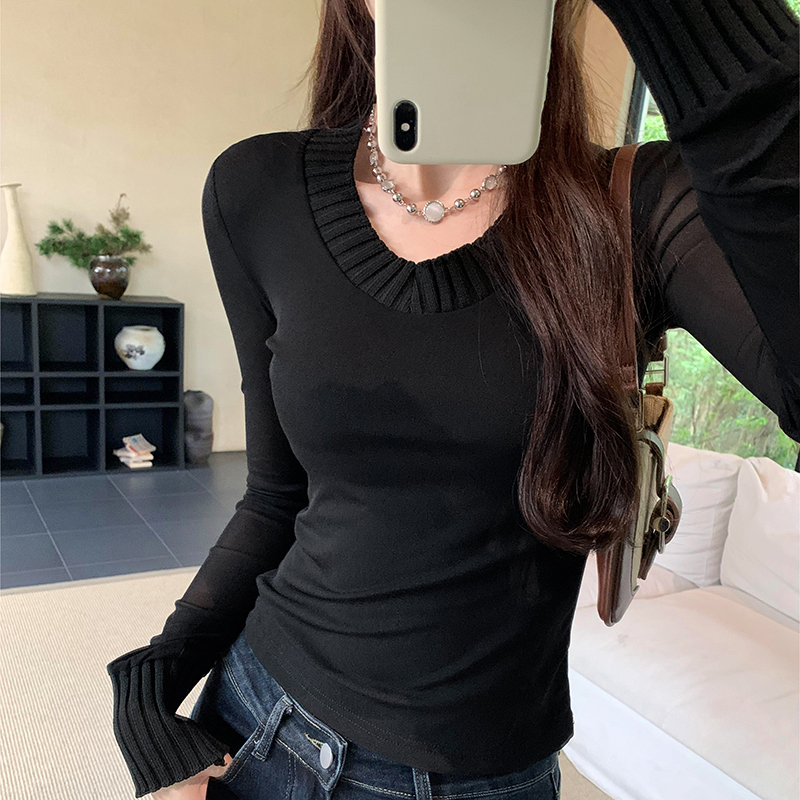 Thin black bottoming shirt gauze niche T-shirt for women