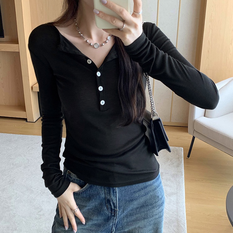 V-neck niche thin shirts Western style long sleeve tops