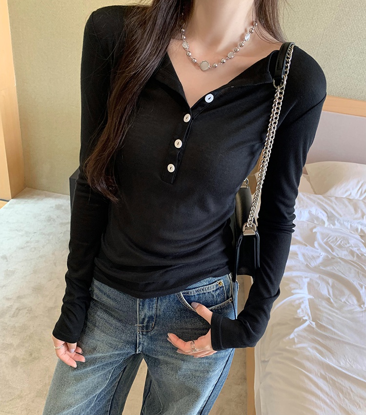 V-neck niche thin shirts Western style long sleeve tops