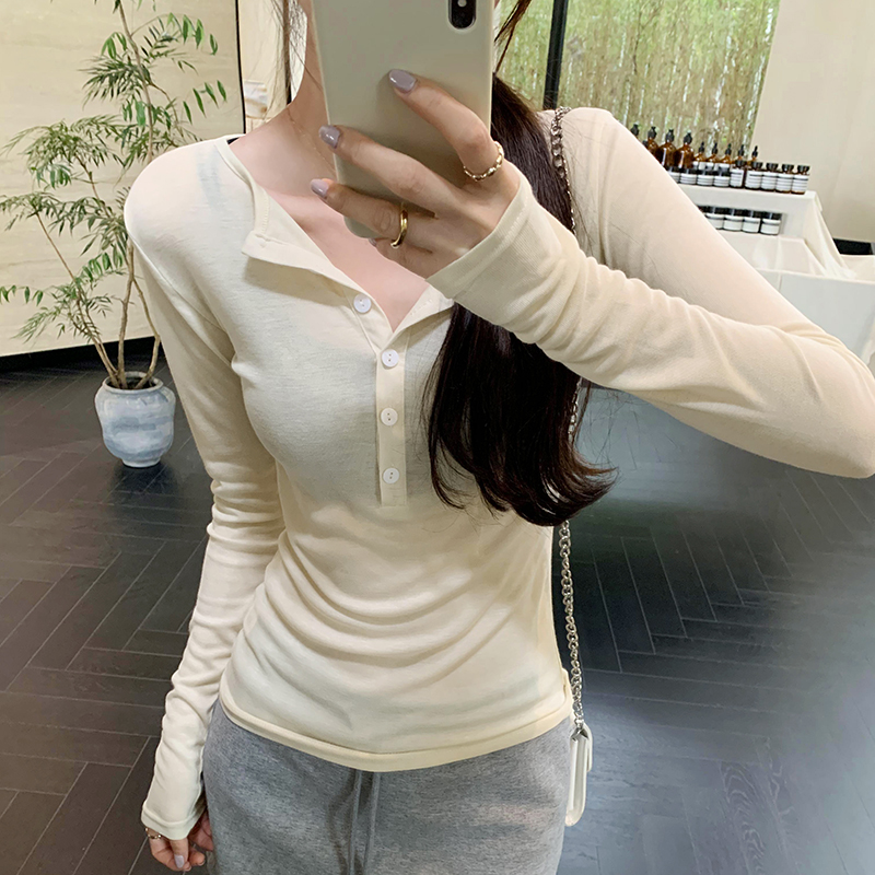 V-neck niche thin shirts Western style long sleeve tops