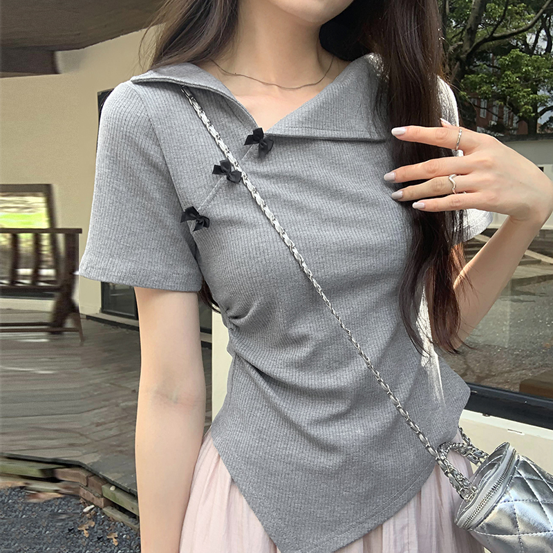 Lapel chanelstyle summer bow tops for women