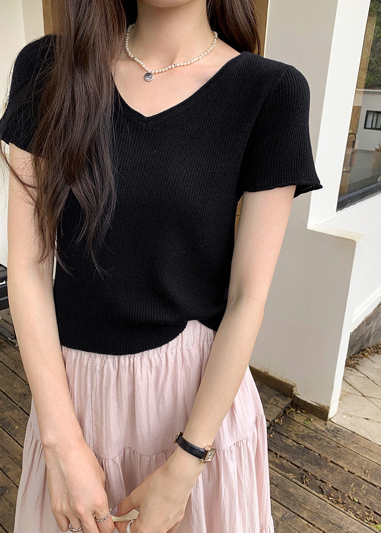 Thin commuting short sweater retro summer tops for women