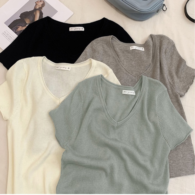 Thin commuting short sweater retro summer tops for women