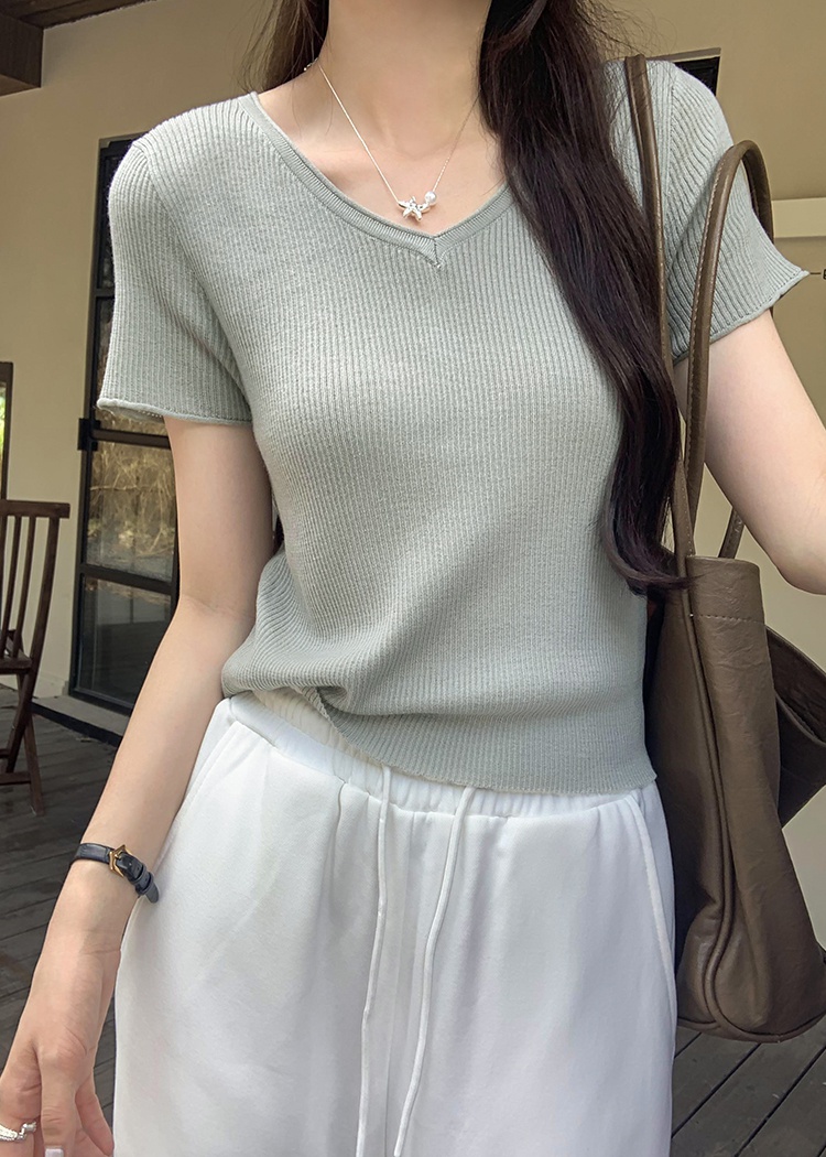 Thin commuting short sweater retro summer tops for women