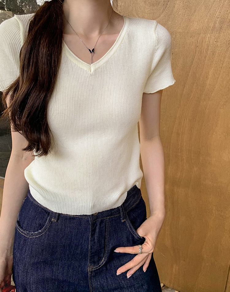 Thin commuting short sweater retro summer tops for women