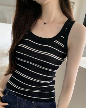 Summer breathable tops knitted stripe vest for women