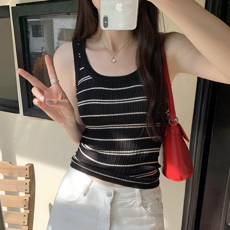 Summer breathable tops knitted stripe vest for women