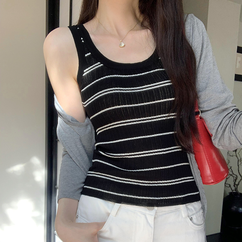 Summer breathable tops knitted stripe vest for women