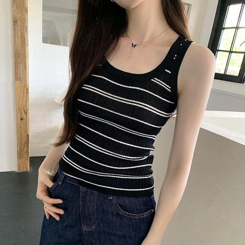 Summer breathable tops knitted stripe vest for women