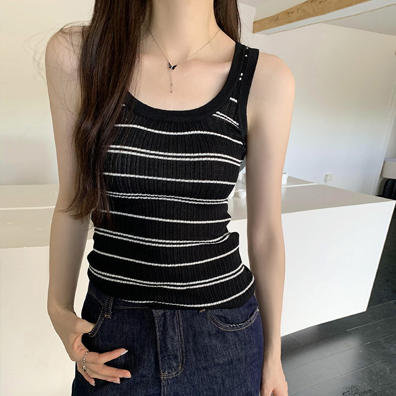 Summer breathable tops knitted stripe vest for women