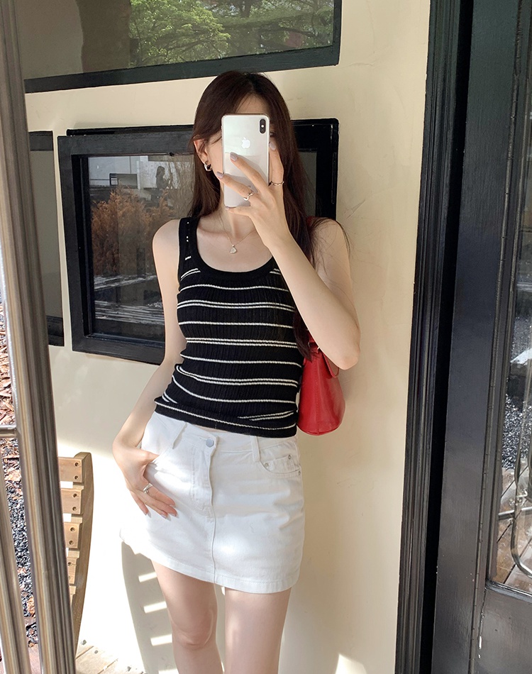 Summer breathable tops knitted stripe vest for women