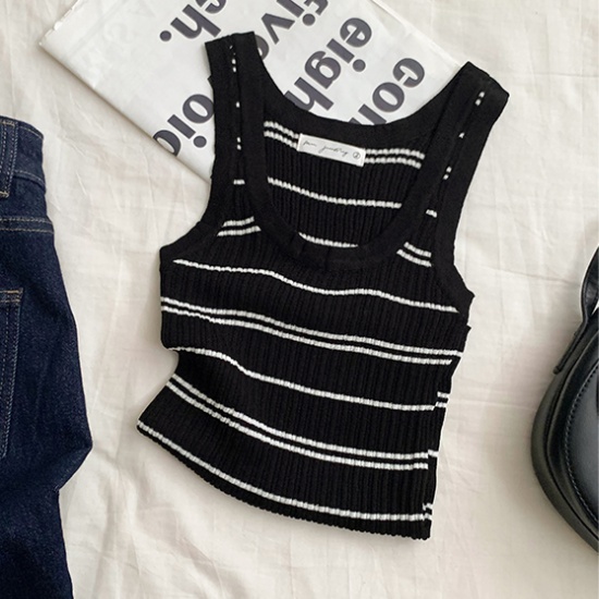 Summer breathable tops knitted stripe vest for women