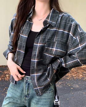 Plaid outside the ride cardigan thin shirt for women