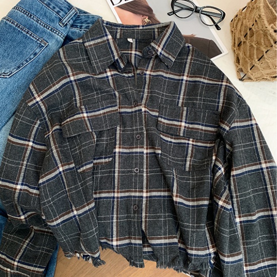 Plaid outside the ride cardigan thin shirt for women