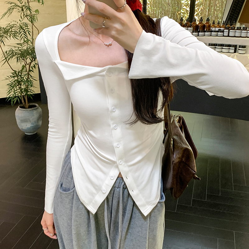 Korean style irregular T-shirt lapel cardigan for women