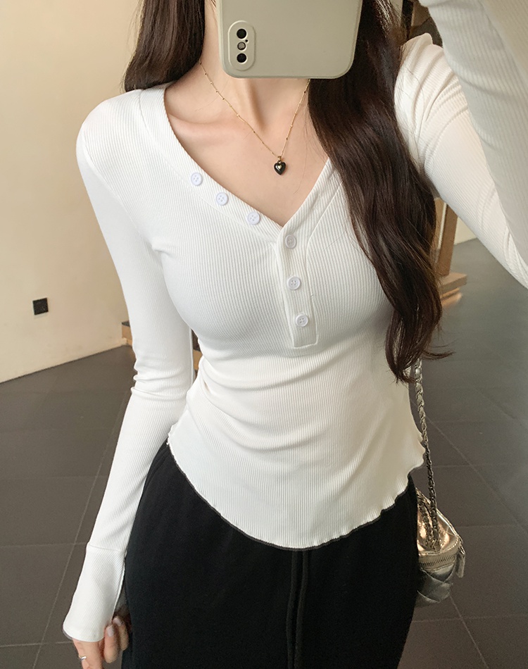 All-match screw thread bottoming shirt enticement buckle tops