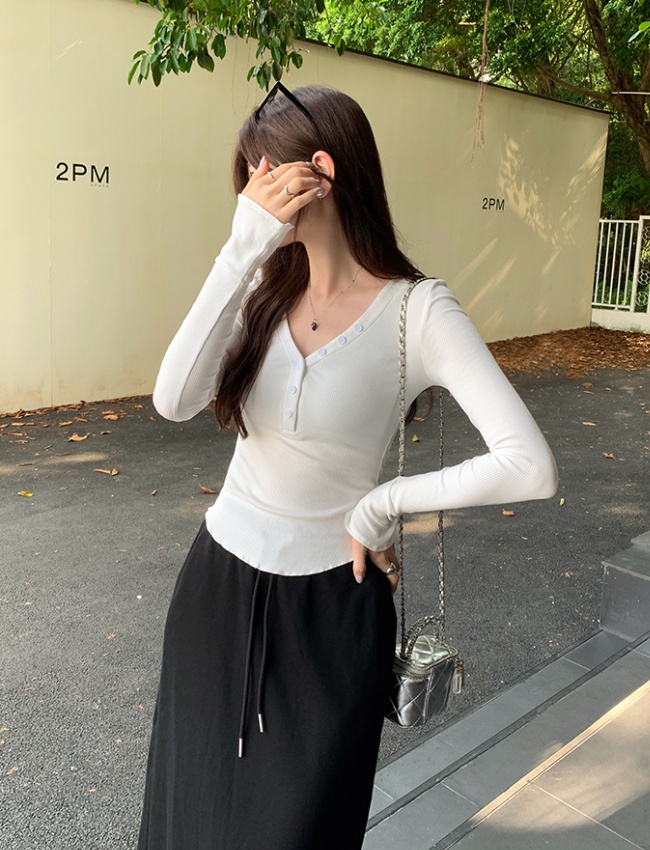 All-match screw thread bottoming shirt enticement buckle tops