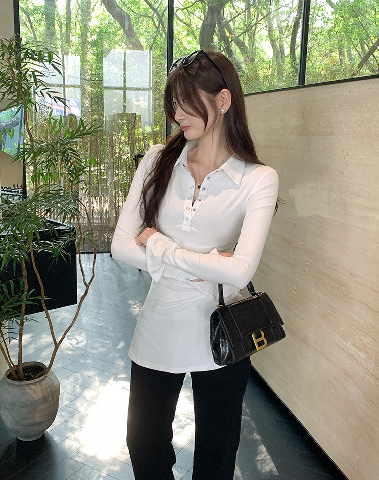 Lapel speaker tops long sleeve autumn shirts for women