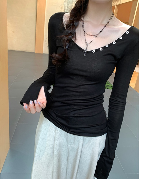 Buckle decoration T-shirt bottoming shirt for women