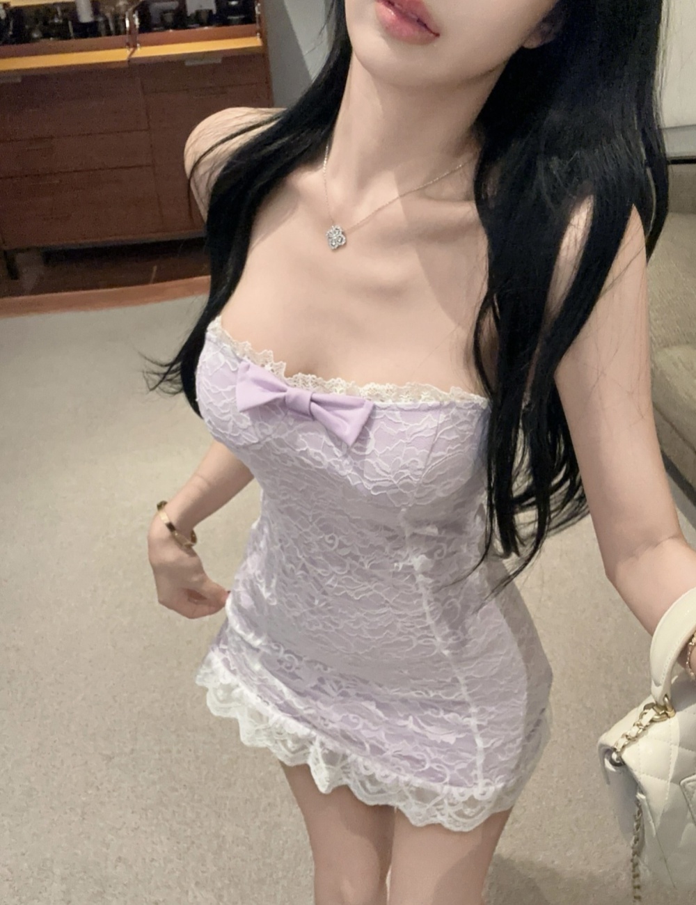 Purple enticement lace sexy dress for women