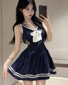 Hollow sleeveless spicegirl college style enticement dress