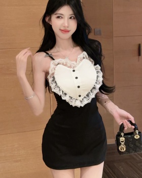 Sling slim lovely heart sexy lace dress for women