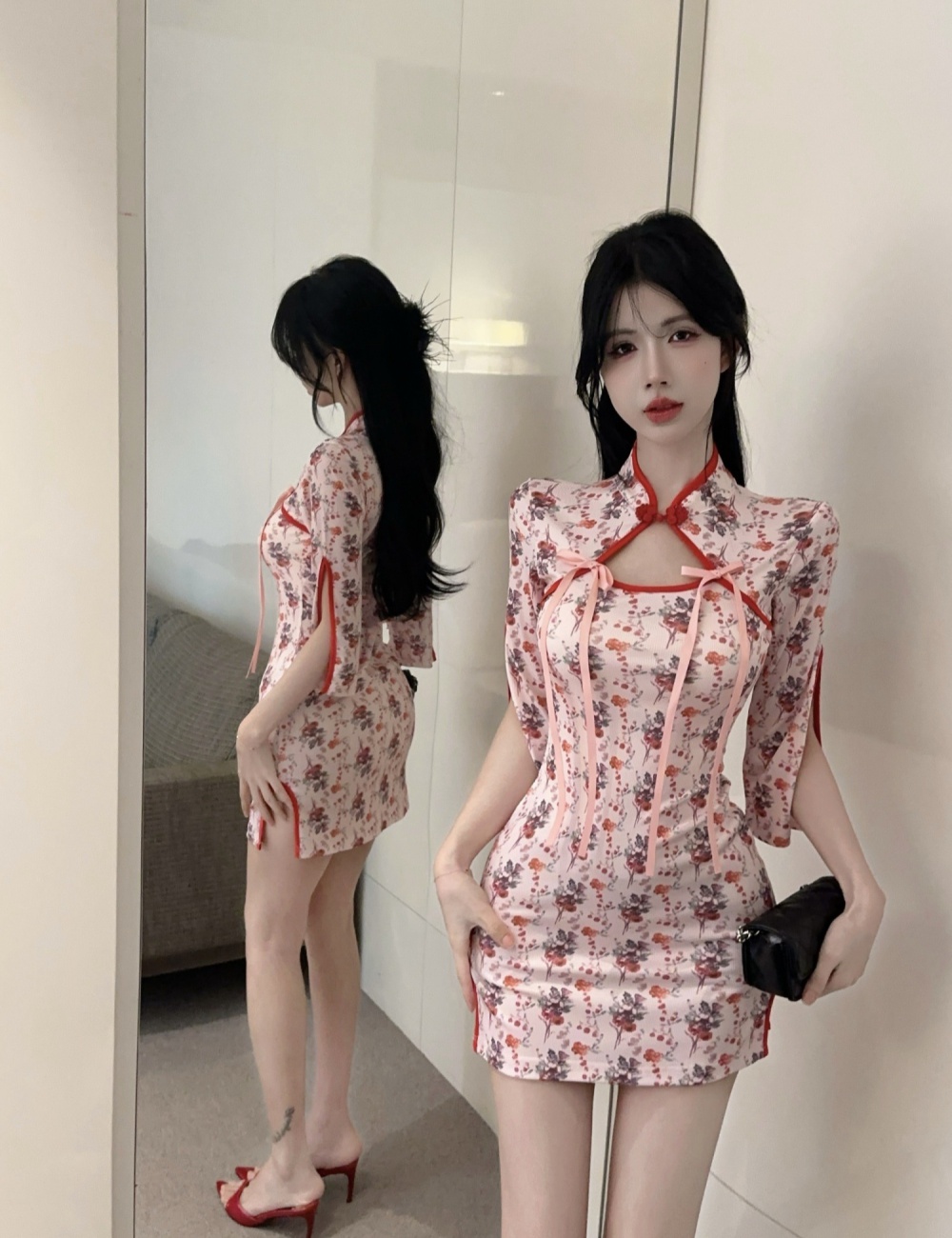 Split slim cheongsam sweet dress for women