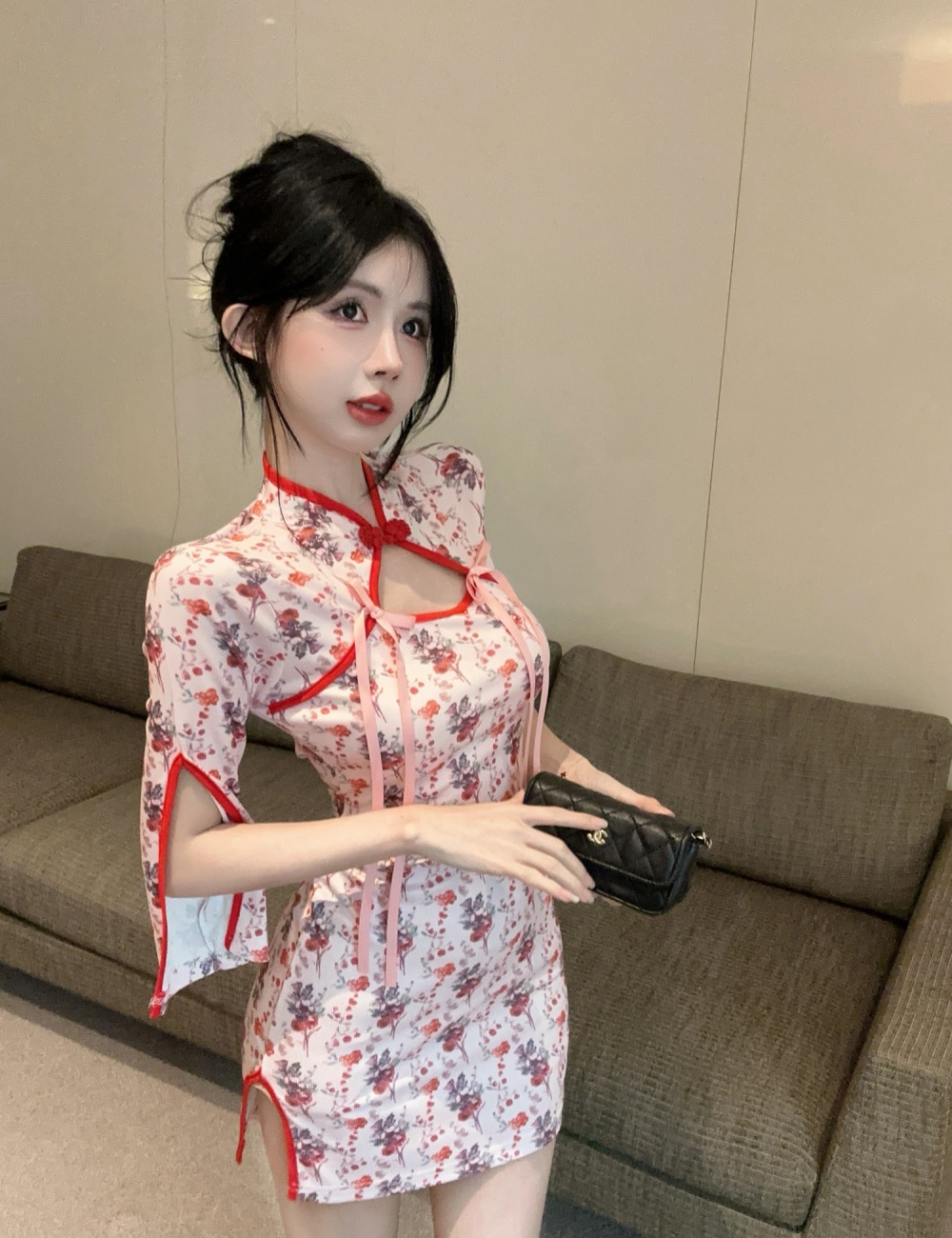 Split slim cheongsam sweet dress for women