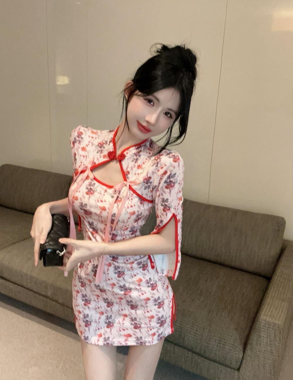 Split slim cheongsam sweet dress for women