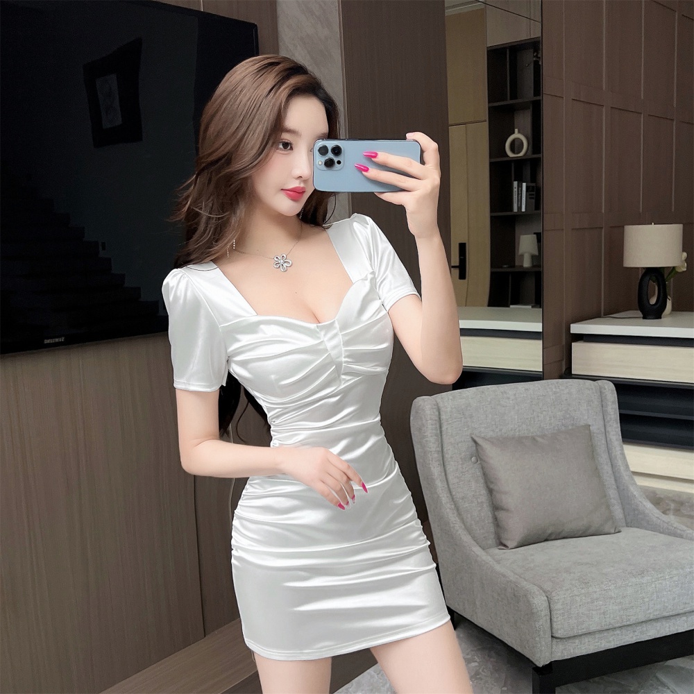 Package hip tight satin short sleeve sexy dress