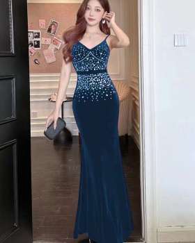 Sexy rhinestone dress host banquet evening dress