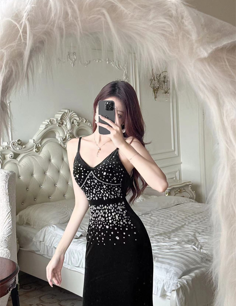 Sexy rhinestone dress host banquet evening dress