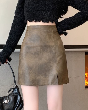 PU retro blooming skirt autumn anti emptied slim short skirt