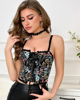 Shoulder strap slim printing wrapped chest lace vest