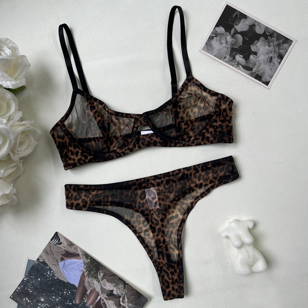 Leopard big chest Bra very thin sexy underwear a set