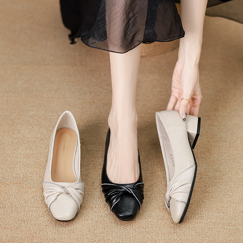 Square head low summer thick shoes for women