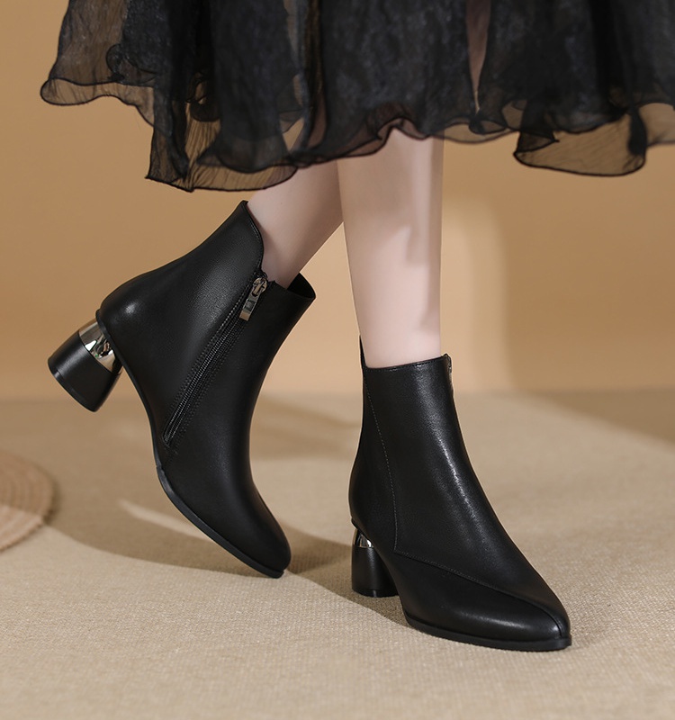 Middle-heel France style shoes thick short boots