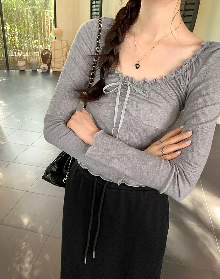 Autumn tops big square collar T-shirt for women