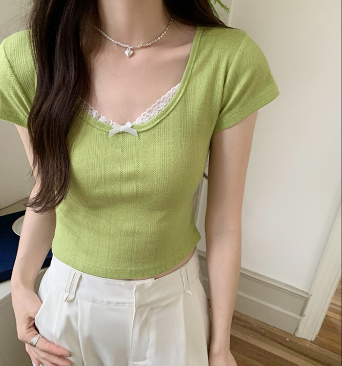 Lace short sleeve short summer small fellow tops for women