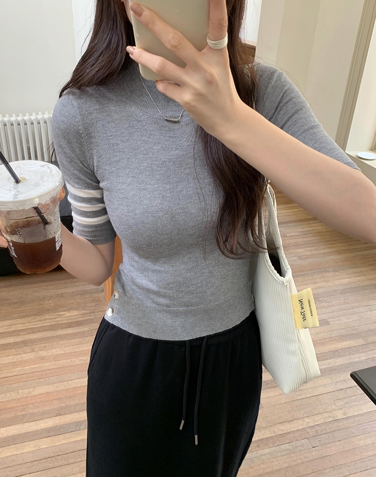 Temperament gray short sweater college slim wool tops for women