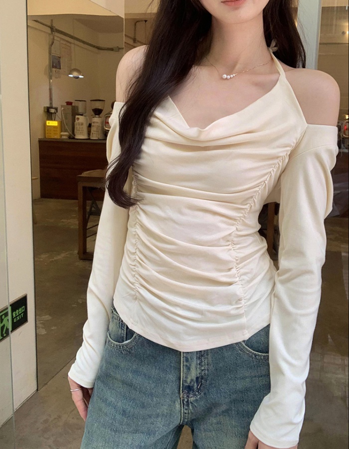 Flat shoulder strapless T-shirt France style tops