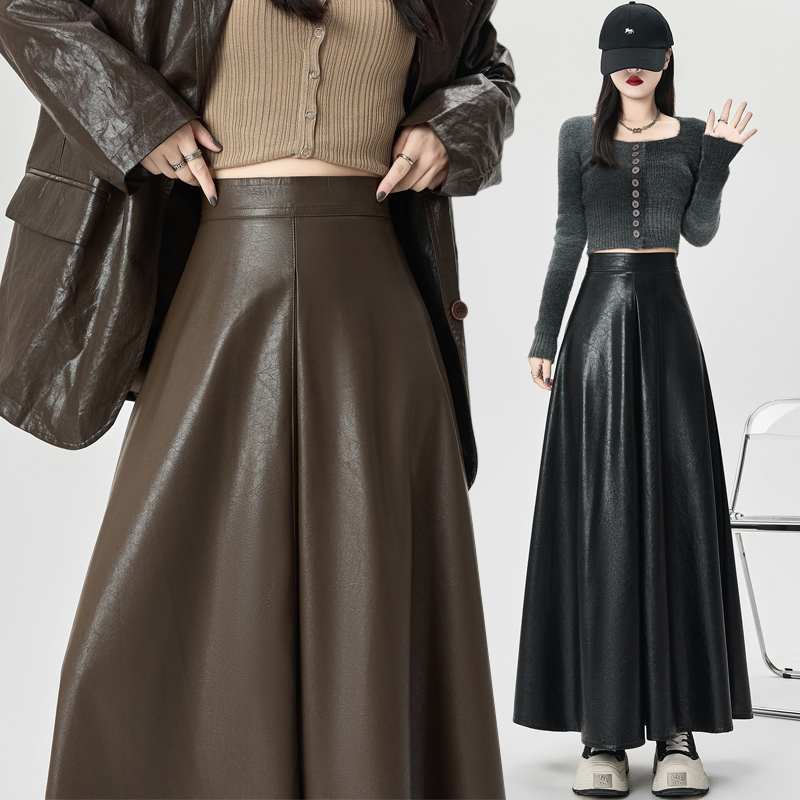 Autumn and winter leather skirt long skirt for women