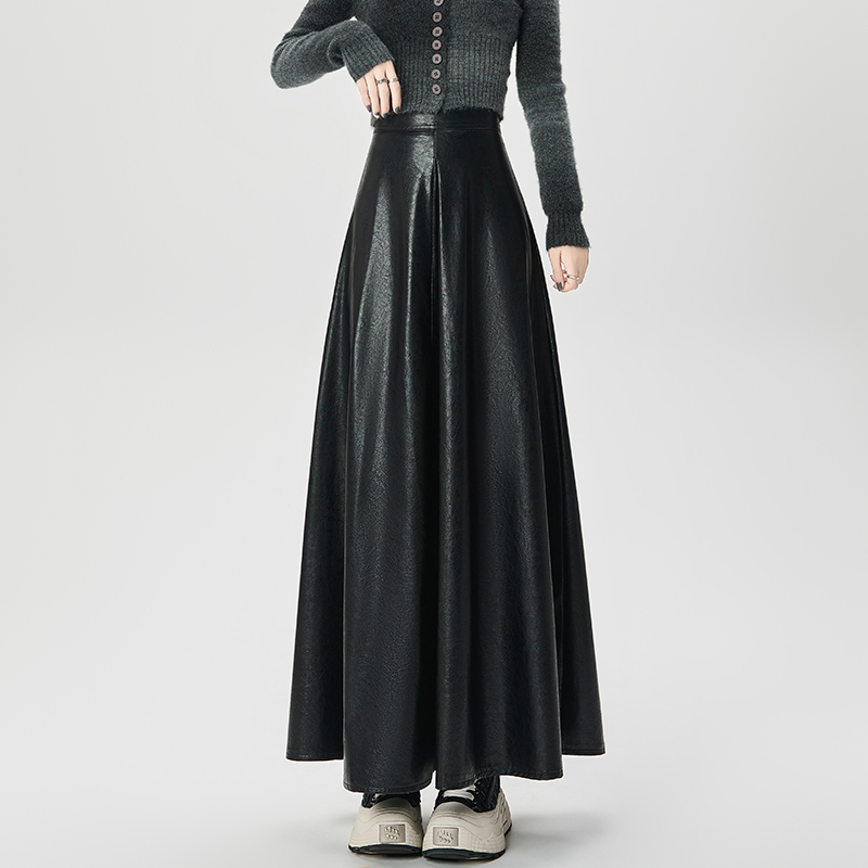 Autumn and winter leather skirt long skirt for women