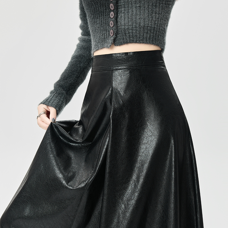 Autumn and winter leather skirt long skirt for women