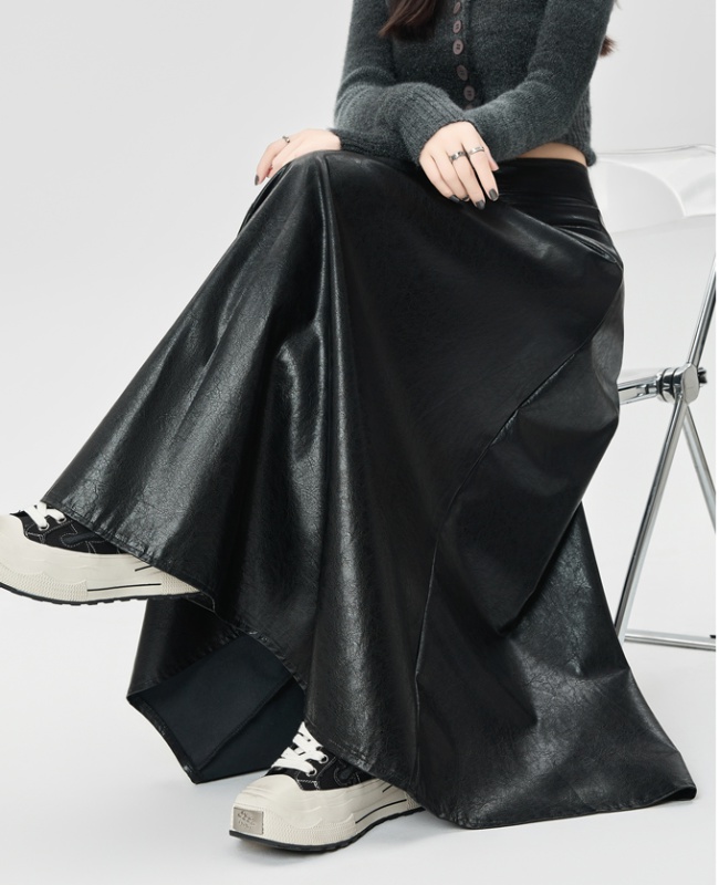 Autumn and winter leather skirt long skirt for women