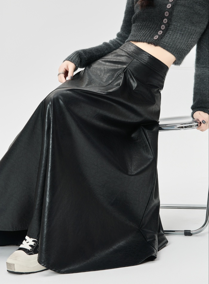 Autumn and winter leather skirt long skirt for women